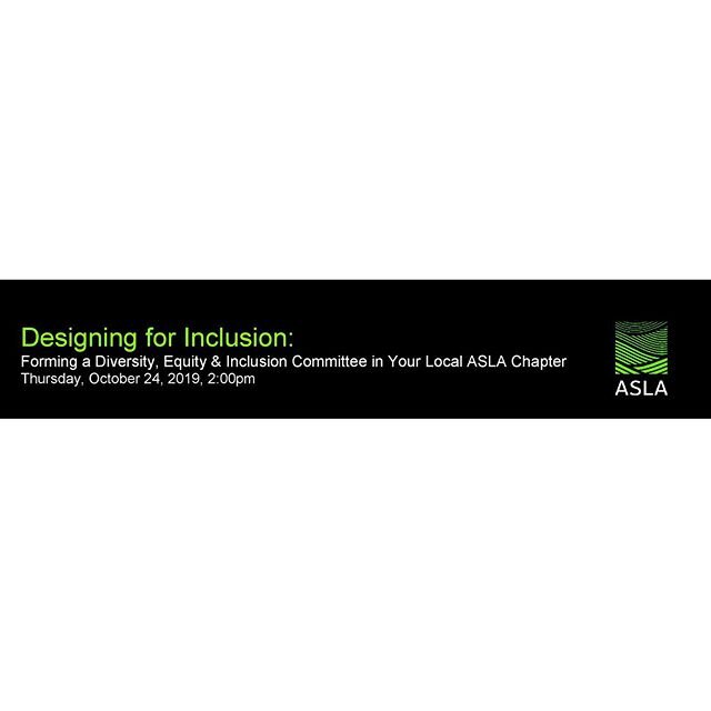 There's still time to register for the upcoming webinar Forming a Diversity, Equity &amp; Inclusion Committee in Your ASLA Chapter. See how
@asla_colorado did it and learn how you can too! https://asla.org/uploadedFiles/CMS/Meetings_and_Events/Divers
